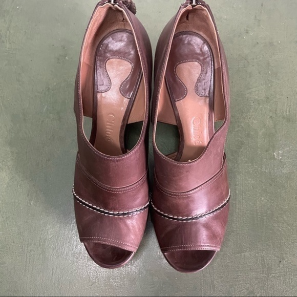 Chloe Stacked Heel Wedges w Peep Toes in Leather - Picture 7 of 13